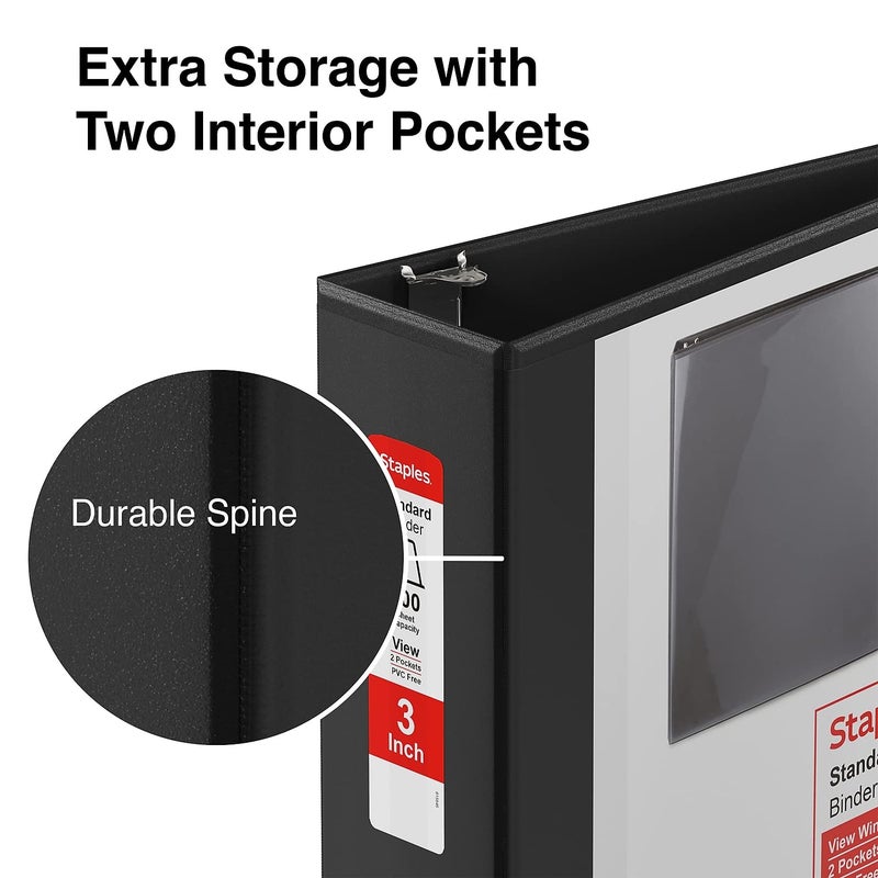 Staples 3-Ring Binder, 3 Inch D-Ring Organizer for Home, Office, School, Holds up to 600-Sheets, Black - Image 4